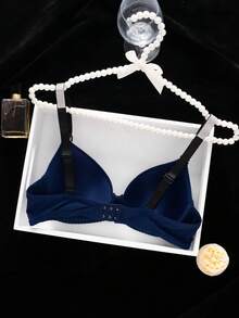 DesireSculpt Women's Fashion Rhinestone Strap Underwire Push-Up Bra - Blue - View 2