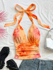Soleia Women's Comfortable Ruched Tie Neck Camisole, Suitable For Spring/Summer Spring - Multicolor - View 3