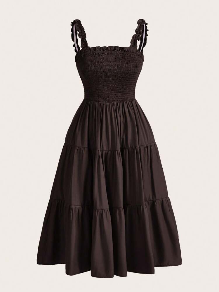 Aveloria Rosie Elegant Date Wear, Fashionable Commuting Attire, Versatile For Leisure And Vacation, Tailored Design, Waist-Slimming Design With A Large Skirt Hem, Women's Mid-Length Dress - Coffee - View 1