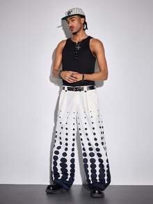 ROMWE MEN Men's Polka Dot Pattern Wide Leg Loose Casual Pants With Pockets