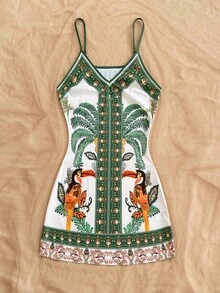 Soleia Đầm không tay in hình cây cọ dành cho nữ, kiểu dáng thường ngày, thích hợp cho kỳ nghỉ. - Nhiều màu - Xem 3