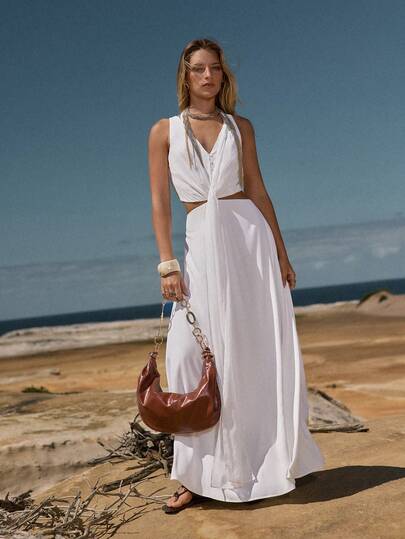 MOTF STUDIO VESTIDO CORTO DE GASA CON CINTURÓN DE AMARRE PARA MUJER, PRIMAVERA/VERANO