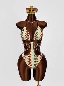 Swim SXY 2026新款春夏女士连体特殊面料金属链沙滩度假性感休闲泳衣 - 彩色 - 查看 2