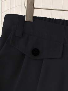 Franclia Pantaloni casual tinta unita a vita alta e gamba dritta, modellanti, taglie forti - nero - Visualizzare 3