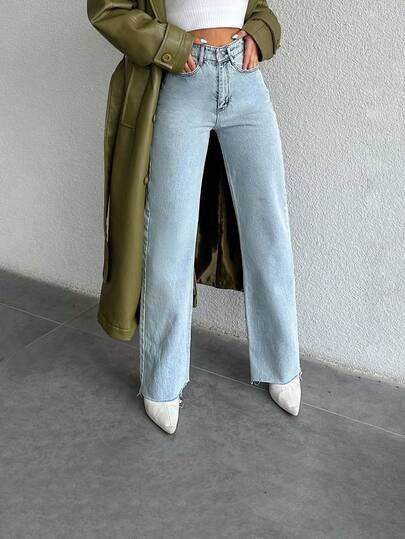 SHEIN Blugi 100% bumbac cu talie înaltă și croială dreaptă