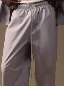 SUMWON Conjunto de dos piezas con camisa con cremallera y cuello, y pantalones rectos de pierna derecha, de manga corta - Gris Claro - Ver 7