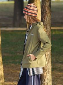 In My Nature Women's Letter Print Long Sleeve Zip-Up Hooded Casual Jacket - Khaki - View 3