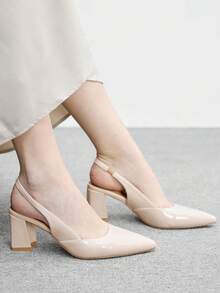 CUCCOO BIZCHIC Women's Fashion Black Open Back Pointed Toe Chunky Heels Pumps, Classic Minimalist Design For Commuting, Dating, Party, Holiday, Wedding - Deep Apricot - View 4