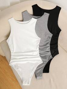 SHEIN 3pcs/Set Tween Girls' Casual Waist Tie Sleeveless Jumpsuit - Multicolor - View 1