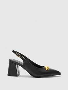 CUCCOO BIZCHIC Giày cao gót đế vuông màu đen đính kim loại thời trang dành cho nữ, kiểu dáng tối giản cổ điển, thích hợp đi làm, hẹn hò, dự tiệc, đi nghỉ lễ, dự đám cưới hoặc dịp Giáng sinh. - Than chì đen - Xem 2