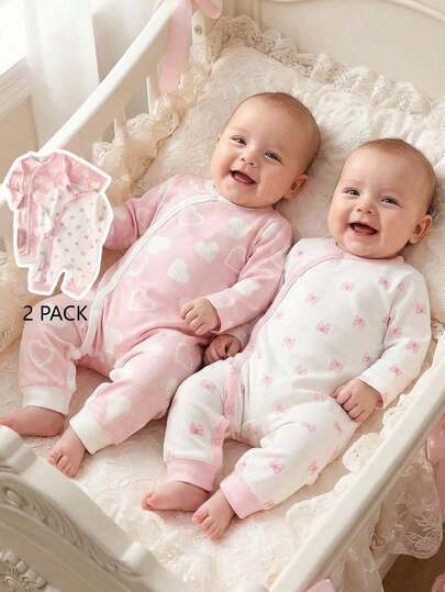 SHEIN 2 Pieces Set Of Cartoon Printed Long Sleeved Jumpsuit For Newborns And Boys, With Comfortable And Simple Fabric Suitable For Home Gifting Newborn Baby Twin Clothes Newborn Baby Girl Jumpsuit Sets Newborn Baby  Girl Jumpsuit Sets Newborn Baby Jumpsuit Newborn Baby Girl Sets