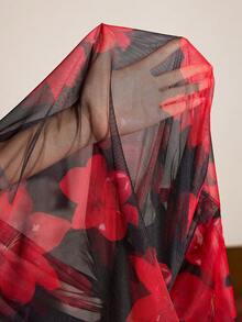 SHEIN Mature Sexy Printed Mesh Double Layer Women Nightgown - Black - View 7