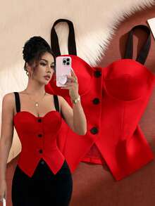 GlowEve Summer New High-End Design Sexy Casual Elegant Fashionable Button Cardigan Fitted Waist Camisole Sleeveless Vest For Women - Multicolor - View 1