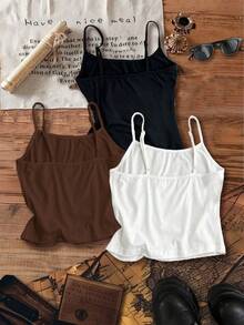 Attitoon Bộ 3 áo croptop tank top phong cách cao bồi cổ điển với họa tiết đầu lâu và chữ cái, gợi cảm và ôm sát, thích hợp cho mùa hè. - Nhiều màu - Xem 2