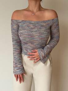 Jeta Ari Spring New See-Through Mesh Off Shoulder Valentine's Day Women T-Shirt, Special Fabric - Purple - View 3