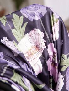 Serenescape 女士休闲圆领短袖荷叶边拼接印花长款睡裙 - 彩色 - 查看 7