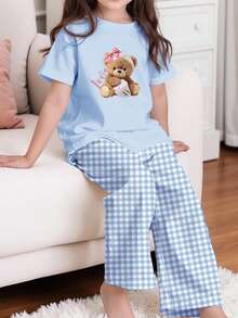 SHEIN طقم بيجامة للفتيات الصغيرات مكون من تي شيرت...