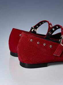 CUCCOO GRLICON Women's Casual Buckle Studded Flat Loafers - Red - View 4