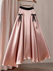 GlowEve CURVE Falda de fiesta versátil y elegante con lazo y drapeado para mujer de talla grande - Rosa - Ver 1