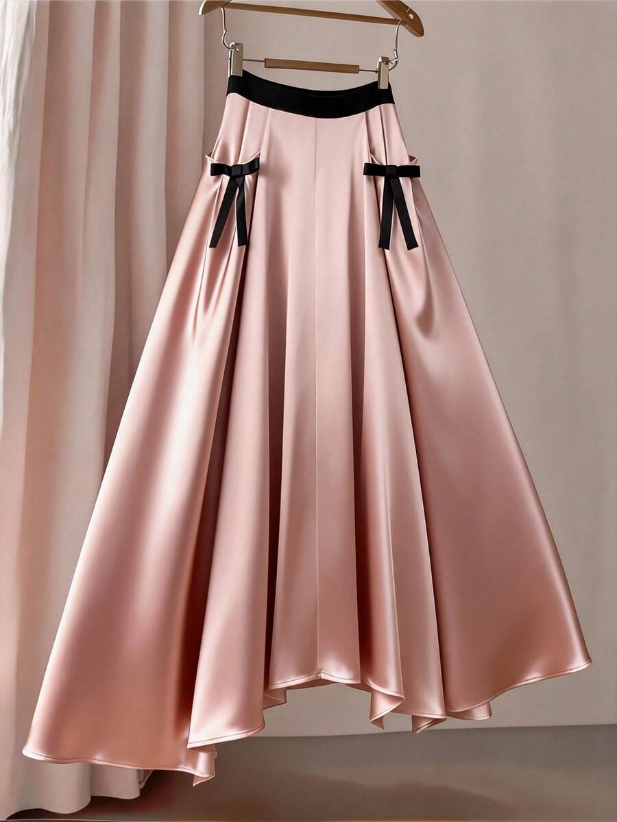 GlowEve CURVE Falda de fiesta versátil y elegante con lazo y drapeado para mujer de talla grande - Rosa - Ver 1