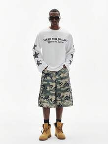 STYNVO Pantalones cortos casuales de media longitud para hombres, estilo callejero, estampado de camuflaje casual y suelto, adecuado para el uso diario, el transporte y el uso en la calle, pantalones cortos cargo con estampado de camuflaje de estilo callejero para hombres - Verde Oliva - Ver 7