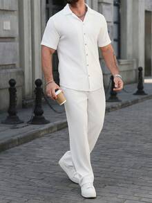 Manfinity Homme 男士纯色插肩短袖两件套，男士休闲西装，男士两件套，适合日常休闲穿着、周末旅行、户外活动、轻松的工作环境或半正式场合，也是送给男友/丈夫、周年纪念日的理想礼物。 - 白色 - 查看 7