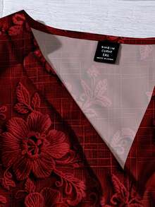 EMERY ROSE Plus Size Women Casual Floral Print V-Neck Shirt, Suitable For Summer Spring,Flower/Vacation - Multicolor - View 3