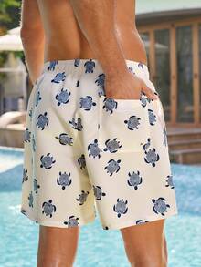 Manfinity VDAYZ Pantalones cortos de playa de estampado de tortuga para hombre, bañadores hawaianos divertidos para hombre, ropa de playa para hombre - Beis - Ver 2