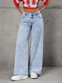 SHEIN Tall Fashionable Casual Versatile Tall Women's Loose Fit Straight Leg Long Jeans - Light Wash - View 4