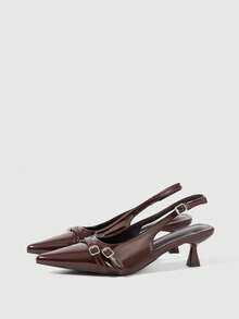 Sleekvia Women's Pointed Toe Kitten Heel Slingback Spring/Autumn Patent Leather Pumps, Wine Red For Christmas Valentine's Day - Coffee Brown - View 7