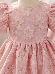 Glamorique Kids Glamorique 女婴公主裙，蓝色花卉欧根纱提花面料，优雅正式派对礼服，适合中东、欧洲、美洲，奢华舞台表演复活节 - 粉色 - 查看 5
