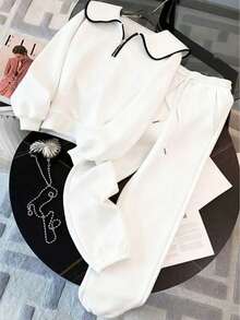 Resyla Loose Princess Collar Half-Zip Raglan Sleeve Top + Elastic Waist Casual Pants With Slant Pockets