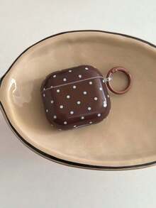 Cute Blue & Brown Polka Dot Star Wireless Earbuds Case Cover With Hanging Ring, Compatible With Apple Pro 3 / 2nd 3rd Gen, Minimalist Protective Earphone Cover Case For Women Girls - Brown - View 3