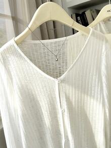 Resyla Women's Lightweight Cover Up Sunscreen Jacket, V-Neck Knit Shawl Coverup For Summer - White - View 6