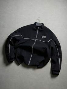 Manfinity Homme Áo khoác và áo vest in họa tiết, kẻ sọc bên hông, phong cách thường ngày. - màu đen - Xem 6