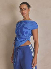 MUSERA Pointed Aysemetric Hem Tie Waist Layer Graphic Top Summer, Sporty, Casual, Day, Streetstyle, Streetwear - Multicolor - View 3