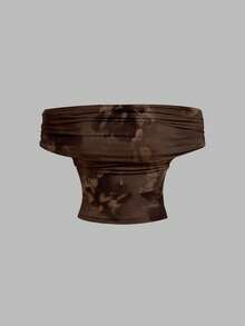 SHEIN MOD Casual Minimalist Vacation Bohemian Elegant Romantic Retro Brown Ombre Gradient Floral Print Pattern, Suitable For Spring/Summer Comfortable Off-Shoulder Draped Neck Versatile Women Tank Top Spring - Multicolor - View 6