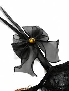 Fantasy Costume 2 piezas Conjunto de lencería sexy de mujer con encaje y lazo - Negro - Ver 3