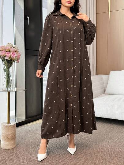 Veilorie Áo dài tay kiểu Ả Rập in họa tiết toàn thân dành cho nữ cỡ lớn