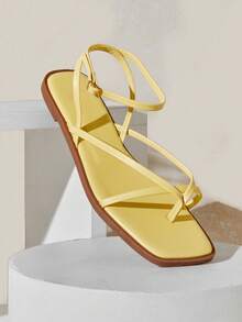 SHUZIA Women Comfortable Classic Ankle Strap Flat Sandals - Yellow - View 5