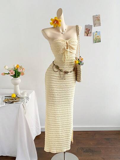 Soleia Women's Striped Pleated Front Tie Dress Beach Vacation Outfits Spring Summer Outfits For Women