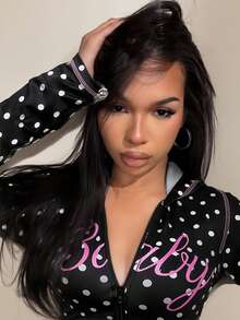 Slaydiva New Spring/Summer Casual Street Style Sexy Slim Fit Black Polka Dot Letter Print Hooded Cardigan Long Sleeve T-Shirt + Flared Pant Women Two Pieces Set.Suitable For Valentine's Day, Dates, Party, Gatherings, Holidays, Vacation,Nomadic Style, Beach, Seaside,Concerts, Everyday Outings, New Year's, Revelry, Brunch Outfits, Hot Girl, Wedding Guest Outfits, Wedding Season,-B Pants Set Two Piece - Multicolor - View 6