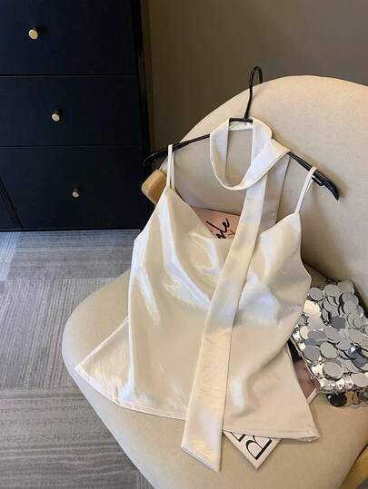 Resyla Satin Solid Color Draped Elegant Camisole Top For Women, Summer