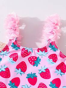 SHEIN Young Girl Ptinted Spaghetti Strap Bikini Top - Pink - View 5