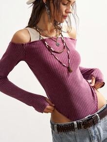 Bohemela Casual Color Block Long Sleeve Fitted Bodysuit For Women - Burgundy - View 1