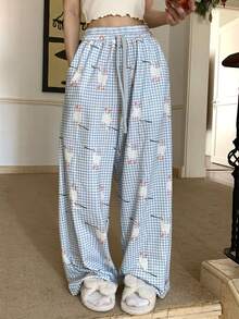 DAZY Women's Cute Animal Plaid Pattern Pajama Bottoms - Blue - View 6