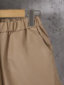 Vacaura 2 pièces/Set Chemise à col polo rayée et patchwork d'été pour garçons adolescents, et short décontracté assorti - Nude - Voir 4