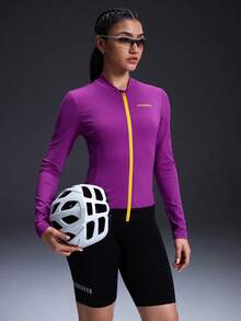 Powerista Women's Letter Print Contrast Color Zipper Front Pocket Cycling Jacket Cycling Clothes Women Long Sleeve Jersey Sportswear For Women Compression Long Sleeve Women Gym Jacket For Women  All Seasons Summer Spring Fall Winter - Purple - View 3