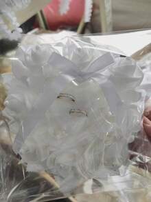 1个心形便携式求婚戒指盒，带蕾丝和花朵装饰，可用作花童婚礼戒指枕，圣诞节礼物 - 白色B款 - 查看 15