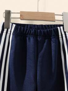 SHEIN Casuvi Kids 女童休闲撞色抽绳腰带松紧裤脚运动裤 - 彩色 - 查看 4